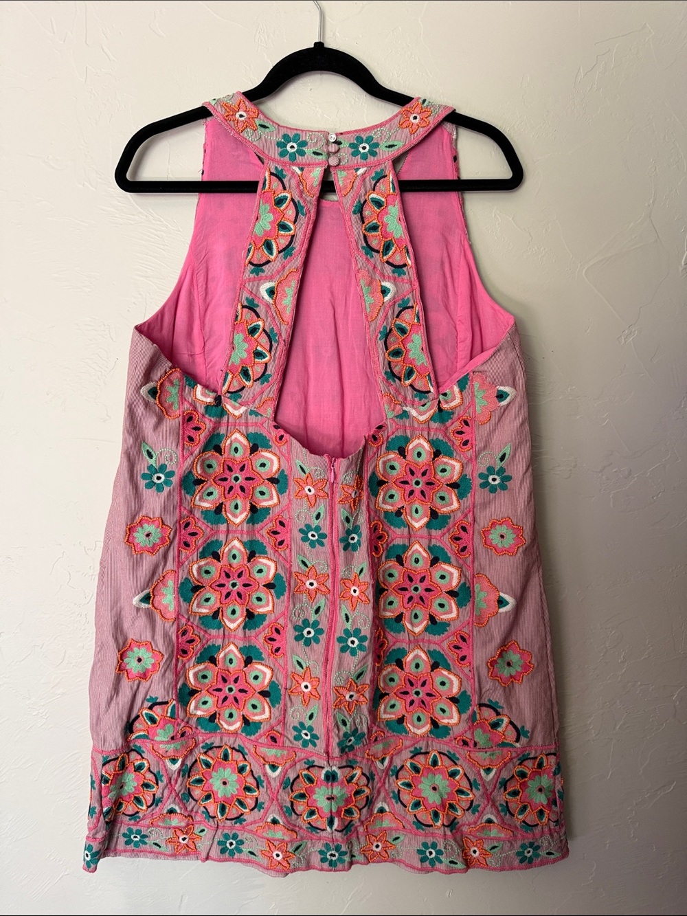 Anthropologie Pink Floral beading & Embroidered Swing Mini Dress - Picture 4 of 5